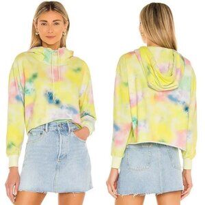 NEW Alice‎ Olivia Revolve Niki Tie Dye Cropped Hoodie Yellow Sweatshirt Small S